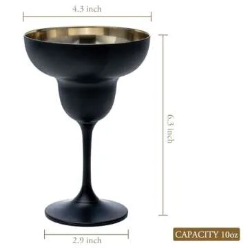 MyGift 10 oz Margarita Glasses with Modern Matte Black and Gold Tone Plated Finish for Cocktail Party, Wedding, Restaurant, Set of 4