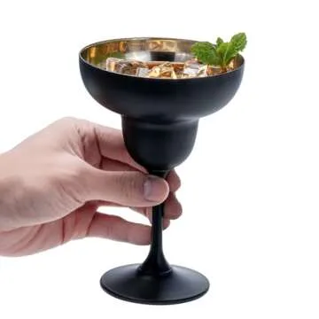 MyGift 10 oz Margarita Glasses with Modern Matte Black and Gold Tone Plated Finish for Cocktail Party, Wedding, Restaurant, Set of 4