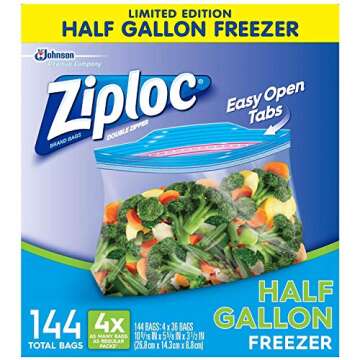 Ziploc Half Gallon Freezer Bags 144 Count for Storage