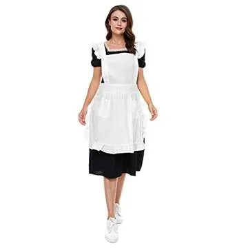 LilMents Retro Adjustable Ruffle Apron with Pockets, Small to Plus Size Ladies (White)
