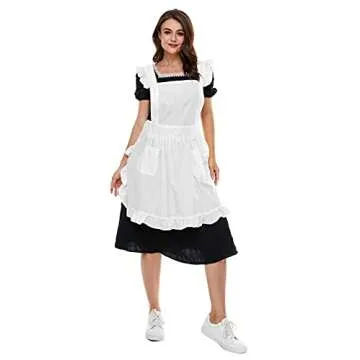 LilMents Retro Adjustable Ruffle Apron with Pockets, Small to Plus Size Ladies (White)
