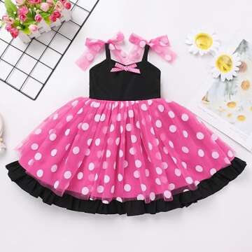 Polka Dot Birthday Dress for Girls Tutu Tulle Princess Dress Toddler Girls Confetti Dress Sleeveless Summer Halloween Christmas Easter Pageant Communion Sundress Clothes Hot Pink f 18-24 Months