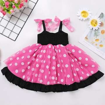 Polka Dot Birthday Dress for Girls Tutu Tulle Princess Dress Toddler Girls Confetti Dress Sleeveless Summer Halloween Christmas Easter Pageant Communion Sundress Clothes Hot Pink f 18-24 Months