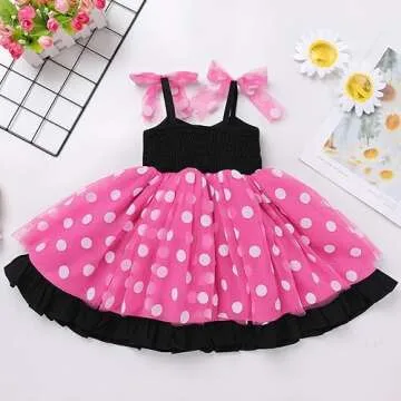 Polka Dot Birthday Dress for Girls Tutu Tulle Princess Dress Toddler Girls Confetti Dress Sleeveless Summer Halloween Christmas Easter Pageant Communion Sundress Clothes Hot Pink f 18-24 Months