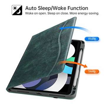 HFcoupe for iPad Air Case 6th Generation 11 inch, 10.9 inch iPad Air 5th / 4th Gen Cases (2022 & 2020 Released), Book Style Cover with Pencil Holder and Pocket, Auto Wake/Sleep,Green