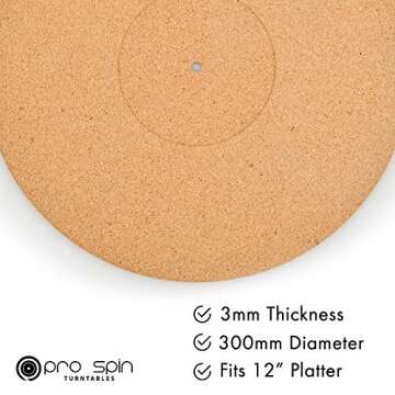 Cork Turntable Mat by PRO SPIN for Vinyl LP Record Players (3mm) | Record Player Mat with High-Fidel...