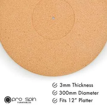 Cork Turntable Mat by PRO SPIN for Vinyl LP Record Players (3mm) | Record Player Mat with High-Fidel...