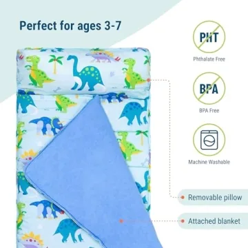 Wildkin Nap Mat with Pillow for Kids - Dinosaur Land