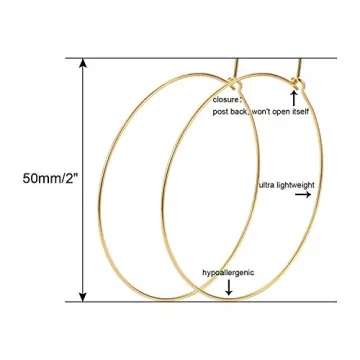 ESMATOO 50mm Lightweight Gold Hoop Earrings for Women