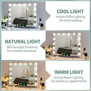 MISAVANITY Vanity Mirror with Lights Hollywood Makeup Mirror Support Wireless Charging 14 Dimmable Bulbs Touch Control Design 3 Color Lighting Modes Rotated