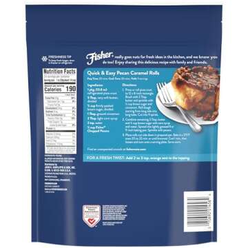 Fisher Chef's Naturals Unsalted Chopped Pecans 24 oz Resealable Bag, Unsalted Raw Nuts for Cooking, ...