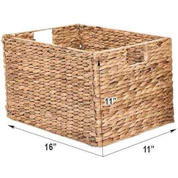 Westerly 4 Decorative Hand-Woven Water Hyacinth Wicker Storage Basket, 16 by 11 by 11 Ideal for Shelving Units