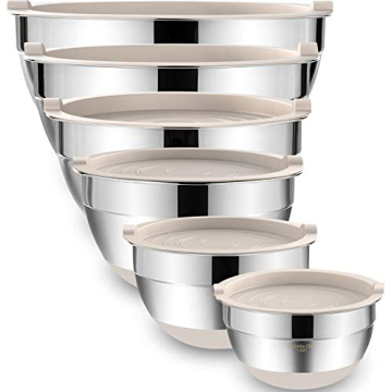 Umite Chef Mixing Bowls with Airtight Lids, 6 piece Stainless Steel Metal Nesting Storage Bowls, Non...
