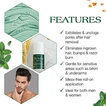 GiGi No Bump Roller Gel - Ingrown Hair Treatment Roll on & Razor Bump Remover, Post-Wax & After Shave Skin Soothing Care, 2 oz