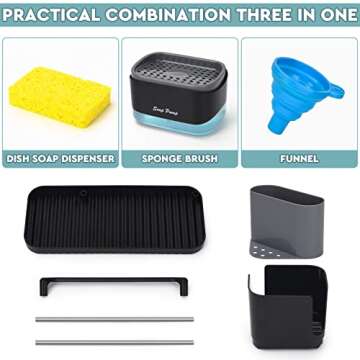 Bestseek Kitchen Soap Dispenser Set with Tray and Sponge Holder, Sink Caddy Organizer with Dishcloth...