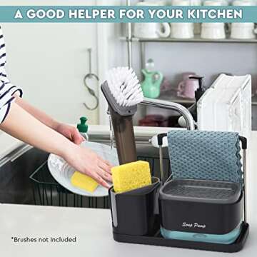 Bestseek Kitchen Soap Dispenser Set with Tray and Sponge Holder, Sink Caddy Organizer with Dishcloth and Dish Brush Holder, for Countertop Storage Organize - Practical Kitchen Gadgets