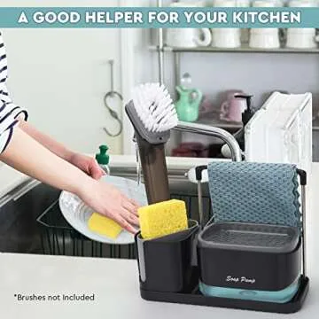 Bestseek Kitchen Soap Dispenser Set with Tray and Sponge Holder, Sink Caddy Organizer with Dishcloth and Dish Brush Holder, for Countertop Storage Organize - Practical Kitchen Gadgets