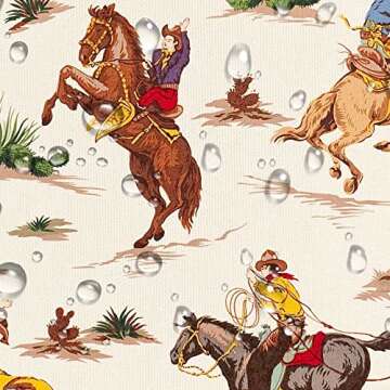 Vintage West Cowboy Shower Curtain, Wild West Cowboy Ride Horse and Desert Cactus Shower Curtain for Bathroom, Cloth Fabric Wild West Artistic Theme Bathroom 12PCS Hooks, 69X70IN (69X70)