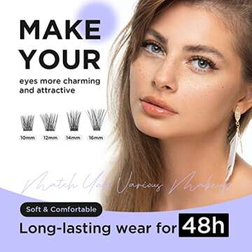 DIY Eyelash Extension,Cluster Lashes Individual False Eyelashes Extension Natural Look Reusable Glue Bonded Black Super Thin Band 48 Lash Clusters by BEYELIAN (Style3 0.07 12mm Black Band)