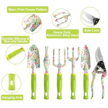 Garden Tool Set, 6 PCS Heavy Duty Aluminum Gardening Hand Tools Kit, Floral Print Gardening Tool Set...