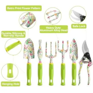 Garden Tool Set, 6 PCS Heavy Duty Aluminum Gardening Hand Tools Kit, Floral Print Gardening Tool Set...