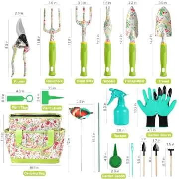 Garden Tool Set, 6 PCS Heavy Duty Aluminum Gardening Hand Tools Kit, Floral Print Gardening Tool Set, Gardening Gifts for Women with Pruning Shears Weeder Hand Rake Shovel Transplanter Cultivator