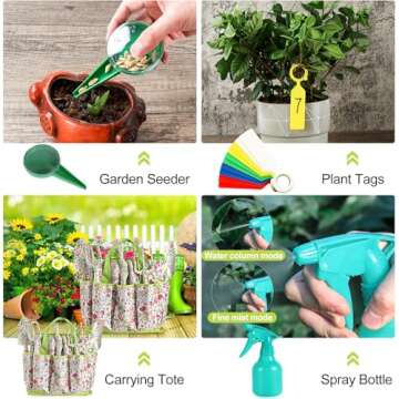 Garden Tool Set, 6 PCS Heavy Duty Aluminum Gardening Hand Tools Kit, Floral Print Gardening Tool Set, Gardening Gifts for Women with Pruning Shears Weeder Hand Rake Shovel Transplanter Cultivator