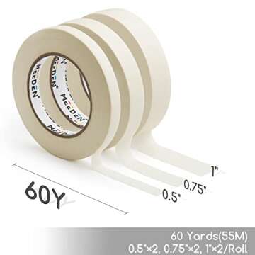 MEEDEN 6 Packs White Artist Tape, 0.5" 0.75" 1.0" x 60 Yard, Multi-Sized Masking Art Tape, Acid-Free...