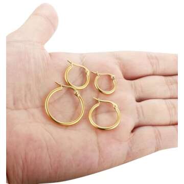 ORAZIO 4 Pairs Stainless Steel Hoop Earrings Set Cute Huggie Earrings for Women,Gold-Tone,10MM-20MM