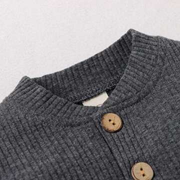 Newborn Baby Boy Girl Clothes Ribbed Knitted Cotton Long Sleeve Romper Long Pants Solid Color Fall Winter Outfits (A-X- Dark Grey, 0-3 Months)