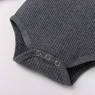 Newborn Baby Boy Girl Clothes Ribbed Knitted Cotton Long Sleeve Romper Long Pants Solid Color Fall Winter Outfits (A-X- Dark Grey, 0-3 Months)
