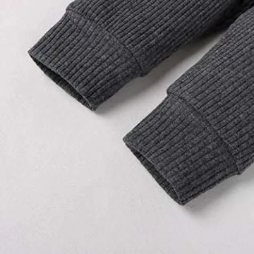 Newborn Baby Boy Girl Clothes Ribbed Knitted Cotton Long Sleeve Romper Long Pants Solid Color Fall Winter Outfits (A-X- Dark Grey, 0-3 Months)
