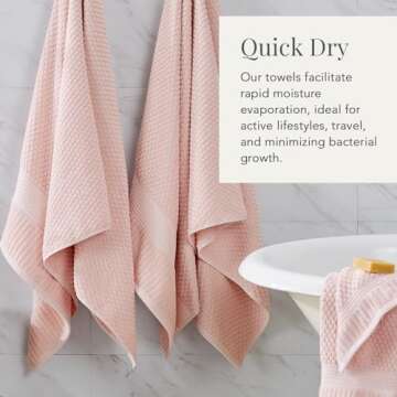 NY Loft 100% Cotton Towel Set 6 Piece| Super Soft & Absorbent Quick-Dry 2 Bath Towels 2 Hand Towels and 2 Washcloths |Textured and Durable Cotton | Trinity Collection (6 Piece Set, Light Pink)
