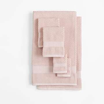 NY Loft 100% Cotton Towel Set 6 Piece| Super Soft & Absorbent Quick-Dry 2 Bath Towels 2 Hand Towels and 2 Washcloths |Textured and Durable Cotton | Trinity Collection (6 Piece Set, Light Pink)