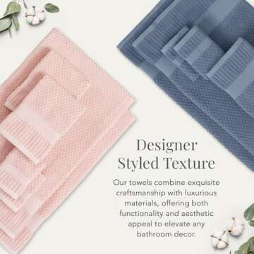 NY Loft 100% Cotton Towel Set 6 Piece| Super Soft & Absorbent Quick-Dry 2 Bath Towels 2 Hand Towels and 2 Washcloths |Textured and Durable Cotton | Trinity Collection (6 Piece Set, Light Pink)