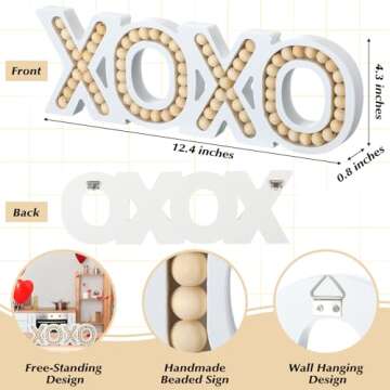 Yinkin Valentine's Day Wooden Beaded XOXO Sign for Tabletop Rustic Freestanding XOXO Letters Sign Wo...