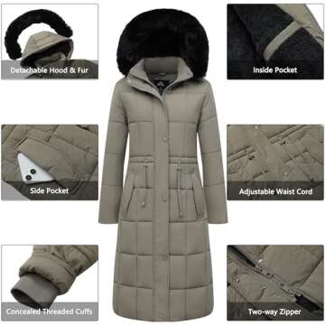 GOLDLADY Women's Waterproof Long Winter Coat Thickened Down Alternative Jacket Warm Puffer Jacket Hooded Parka