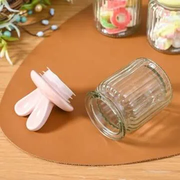 FESTGLOX Glass Easter Candy Jars with Ceramic Bunny Ear Lids, 4Pcs Sealing Bunny Jars in Pastel Colors for Storage, Mini Eggs, Cookies, Tray, Table Centerpiece, Kitchen, Home Spring Decor