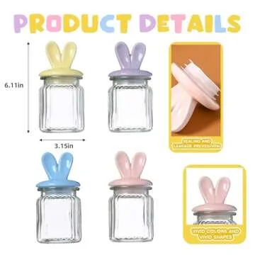 FESTGLOX Glass Easter Candy Jars with Ceramic Bunny Ear Lids, 4Pcs Sealing Bunny Jars in Pastel Colors for Storage, Mini Eggs, Cookies, Tray, Table Centerpiece, Kitchen, Home Spring Decor
