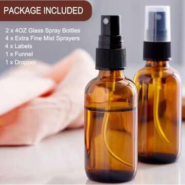 LANBEAUTIFY 4 oz Amber Glass Spray Bottles - Small Empty Fine Mist Spray Bottle for Essential Oil,Fa...