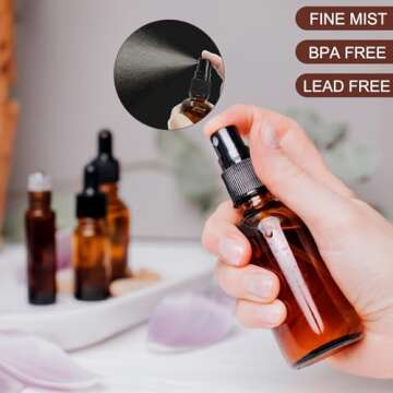 LANBEAUTIFY 4 oz Amber Glass Spray Bottles - Small Empty Fine Mist Spray Bottle for Essential Oil,Face - Mini Dark Spray Bottles with,Included 4 Sprinkler, 1Funnels,1 Droppers, 4 Labels