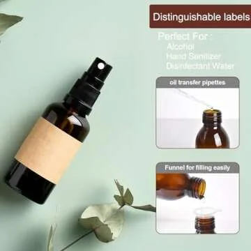 LANBEAUTIFY 4 oz Amber Glass Spray Bottles - Small Empty Fine Mist Spray Bottle for Essential Oil,Face - Mini Dark Spray Bottles with,Included 4 Sprinkler, 1Funnels,1 Droppers, 4 Labels