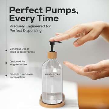 Clear Glass Soap and Lotion Dispenser Set with Tray by Brighter Barns - Hand Soap Dispenser Bathroom Set - Liquid Soap Dispenser and BPA-Free Pump - Neutral Home Decor & Modern Bathroom Accessories