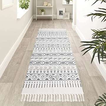 Pauwer Cotton Area Rug Set 2 Piece 4.2'x2'+3'x2' with Tassel Washable Cotton Hand Woven Throw Rugs Runner for Kitchen, Living Room, Bedroom