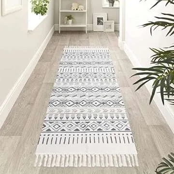 Pauwer Cotton Area Rug Set 2 Piece 4.2'x2'+3'x2' with Tassel Washable Cotton Hand Woven Throw Rugs Runner for Kitchen, Living Room, Bedroom