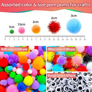 Iooleem Multi-Color Pom Poms, 1200pcs Assorted Size & Color, Pom Poms for Arts and Crafts, Pom Pom B...