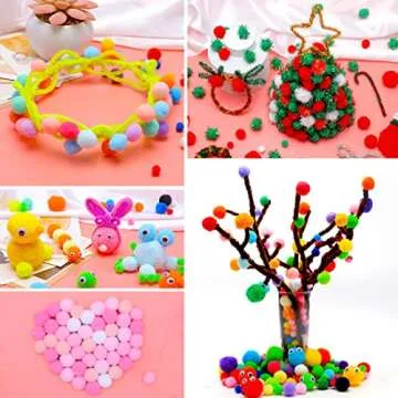 Iooleem Multi-Color Pom Poms, 1200pcs Assorted Size & Color, Pom Poms for Arts and Crafts, Pom Pom Balls with Wiggle Eyes in jar, Glitter Pom Poms, Craft Supplies.