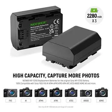 NEEWER NP-FZ100 Battery Set with Charger for Sony Cameras