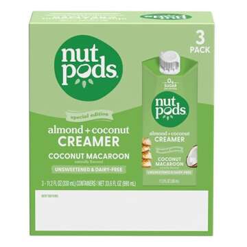 nutpods Coconut Macaroon Unsweetened Dairy-Free Creamer, Made from Almonds and Coconuts, Whole30, Keto, Gluten Free, Non-GMO, Vegan, Kosher (3-Pack)