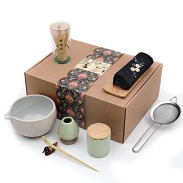 Artcome Japanese Matcha Tea Set, Bowl with Pouring Spout, Whisk, Tea Scoop, Ceramic Whisk Holder, Ma...